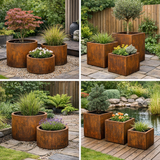 Rust Finish Metal Garden Planters – Rustic Steel Plant Pots (Round & Square, Multiple Sizes)