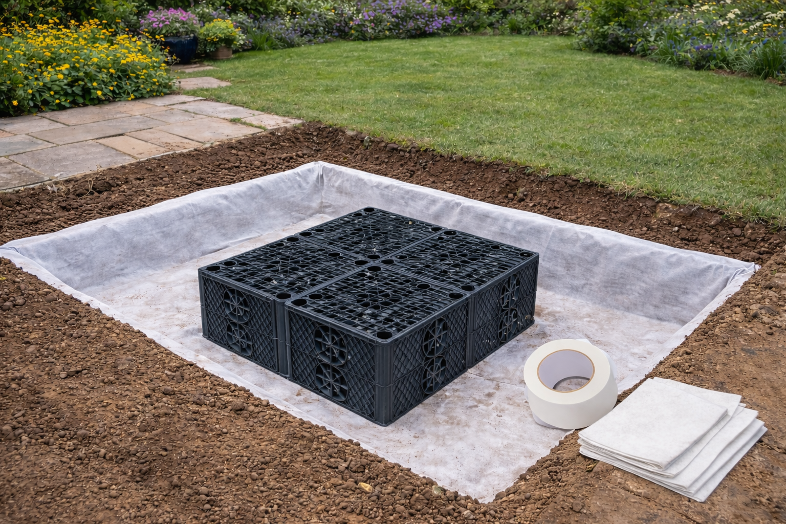 Soakaway Crate Kit Pennine 400L Crate Geotextile and Joining Tape
