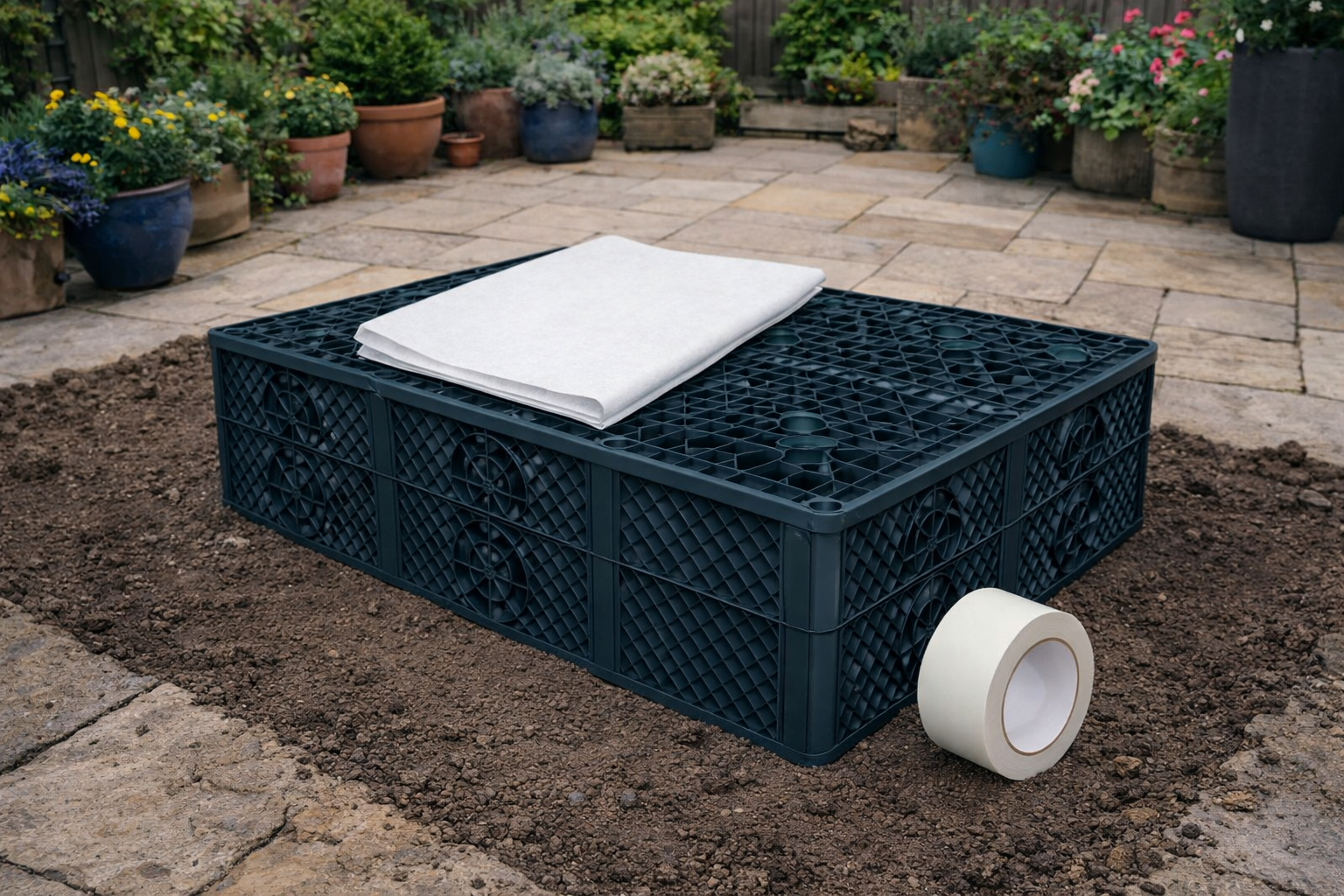 300L Attenuation & Filtration Crate Kit | Rain Bloc Drainage System with Geotextile & Tape | Spudulica