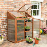 Rowlinson Hardwood Mini Greenhouse – Compact Wooden Garden Growhouse with Shelves