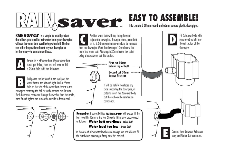 Straight Downpipe Rainwater Diverter Kit for Water Butts