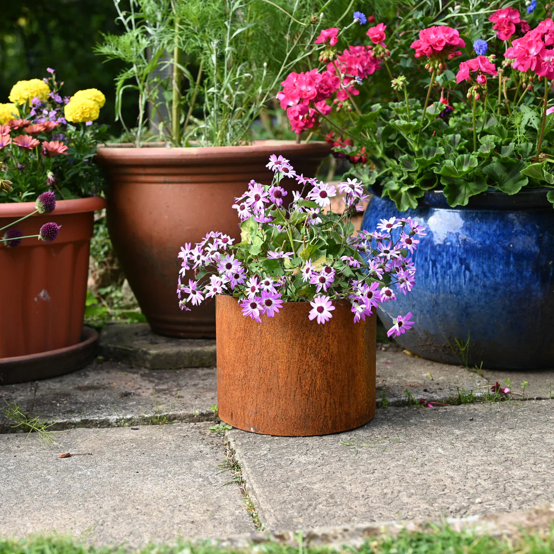 Rust Finish Metal Garden Planters – Rustic Steel Plant Pots (Round & Square, Multiple Sizes)