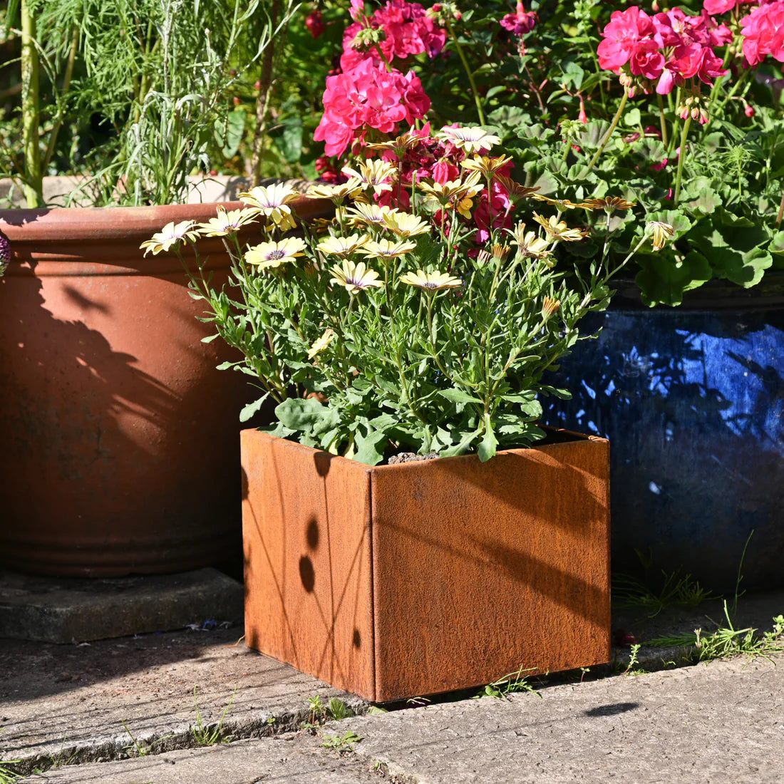 Rust Finish Metal Garden Planters – Rustic Steel Plant Pots (Round & Square, Multiple Sizes)